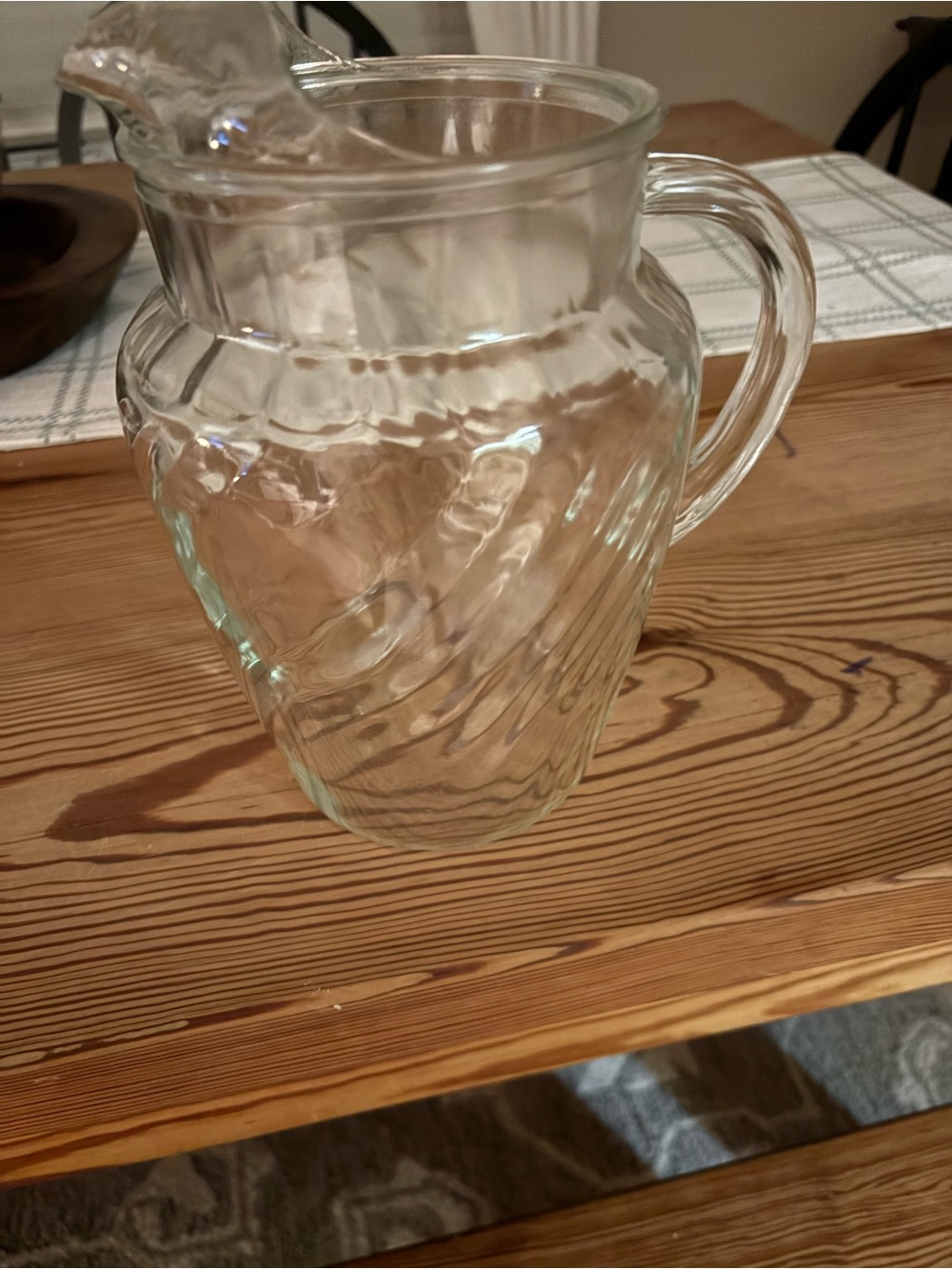 Clear Indiana Glass Pitcher with Swirled Texture - Home Dining
